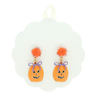 HALLOWEEN PUMPKIN POM POM EARRINGS